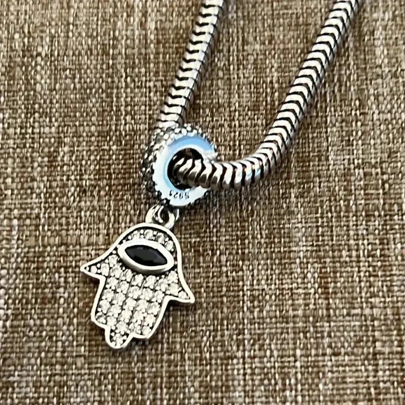 S925 Stamped Sterling Silver Hamsa Hand Charm - Picture 5 of 5